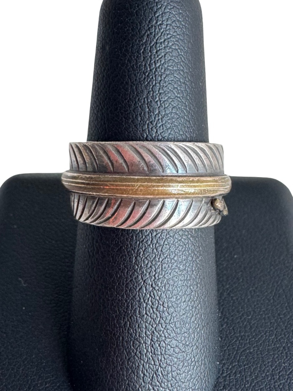 Navajo Sterling Silver Feather Ring L.Bennett 12KGF Southwest Signed Artisan 6.5